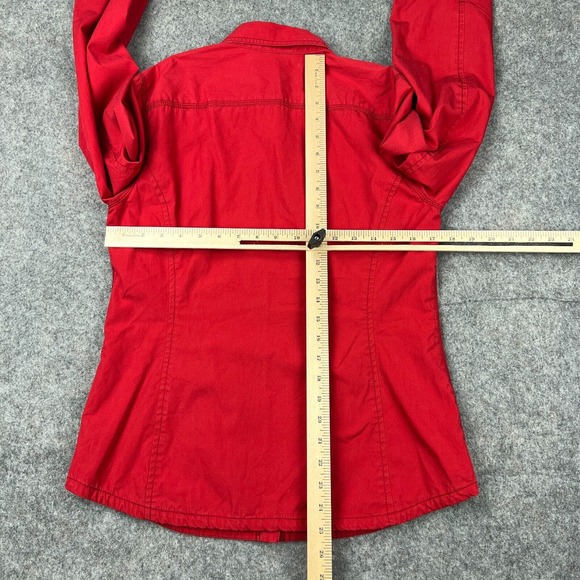 LL Bean Signature Shirt Jacket Womens 6 Red Button Up Lined Cotton Pockets - Picture 10 of 13